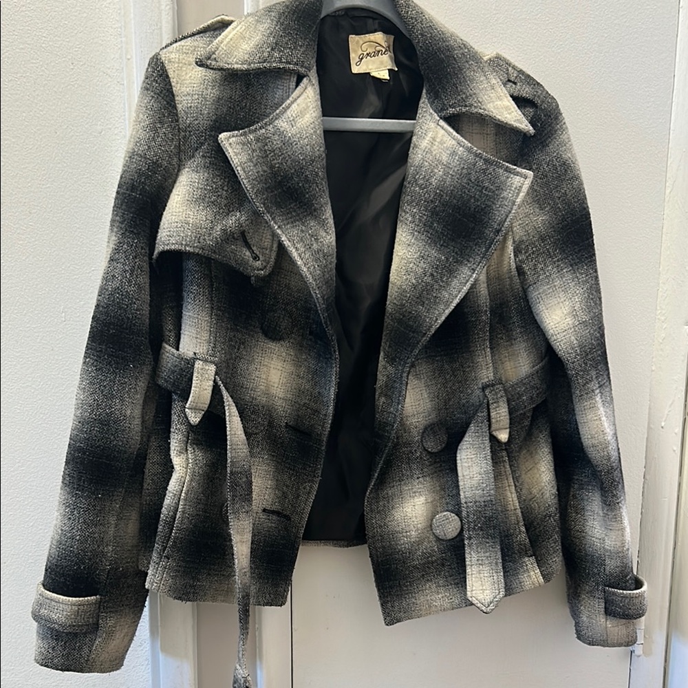 Women's Black and Gray Plaid Jacket